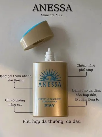 Kem chống nắng Anessa UV Milk bảo vệ da tối ưu sữa dưỡng chống nắng bền lâu 90ml