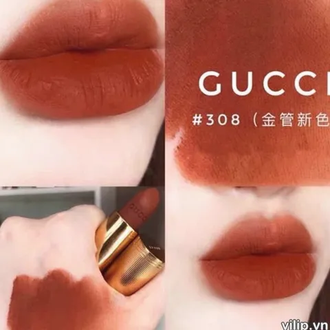 Gucci 308 Lucky Dark Orange Son Môi Cao Cấp Lên Màu Chuẩn 3.5g Chính Hãng Italy