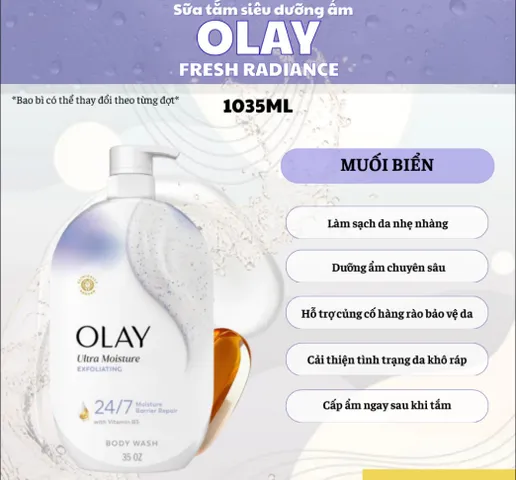 Sữa tắm Olay Fresh Radiance dưỡng sáng da mịn màng, làm sạch dịu nhẹ hương nước hoa 1035ml