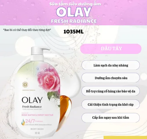 Sữa tắm Olay Fresh Radiance dưỡng sáng da mịn màng, làm sạch dịu nhẹ hương nước hoa 1035ml