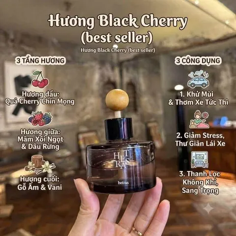 Nước hoa ô tô Hetras Black khử mùi sang trọng, set 2 chai 77ml hương thơm cao cấp lưu hương lâu