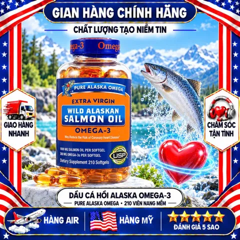 DẦU CÁ HỒI HOANG DÃ PURE ALASKA OMEGA 3 NỘI ĐỊA MỸ HỘP 210 VIÊN