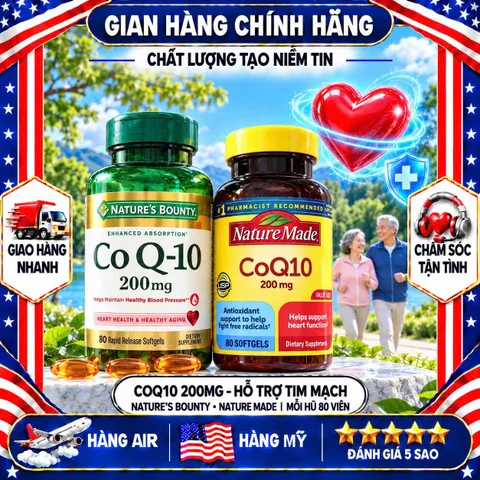VIÊN BỔ TIM MẠCH COQ10 200MG MỸ NATURE'S BOUNTY & NATURE MADE 80V