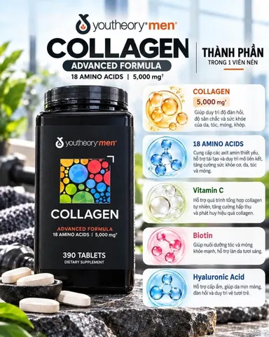 VIÊN UỐNG COLLAGEN CHO NAM YOUTHEORY MEN MỸ HỘP 390 VIÊN