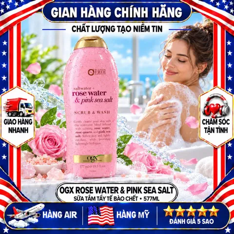 SỮA TẮM TẨY TẾ BÀO CHẾT OGX ROSE WATER & PINK SEA SALT MỸ 577ML