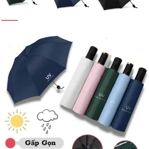 Ô Chống Tia UV Cao Cấp - Ô Dù 2 Lớp 8 Nan Che Mưa Nắng Gấp Gọn Có Tay Cầm Chắc Chắn Chống Thấm Mau Khô