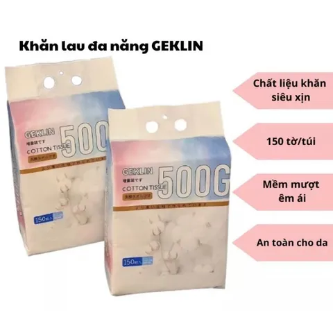 Khăn Mặt Dùng 1 Lần Gói Lớn, Khăn Khô đa Năng Cho Bé Gói 150 Tờ Dạng Túi Rút Treo Tiện Lợi, Hợp Vệ Sinh, Khăn Geklin