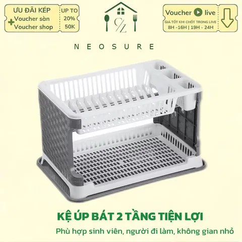 Kệ úp bát, giá để bát 2 tầng có ống đựng đũa kèm khay hứng nước bằng nhựa 8182 ( loại 1 )