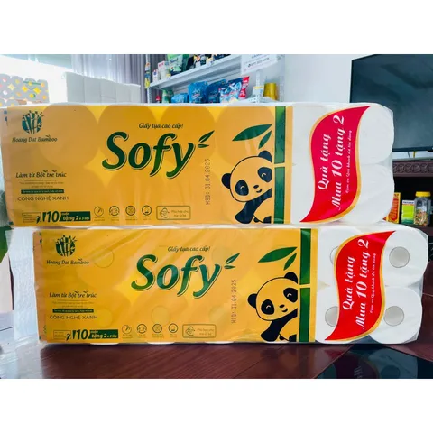 Bịch 12 cuộn giấy vệ sinh Sofy  gấu trúc 4 lớp kèm quà tặng khăn giấy ăn