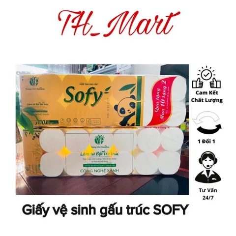 Bịch 12 cuộn giấy vệ sinh Sofy  gấu trúc 4 lớp kèm quà tặng khăn giấy ăn