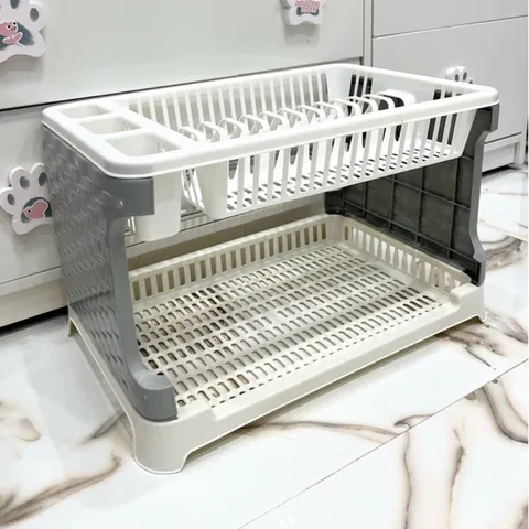 Kệ úp bát, giá để bát 2 tầng có ống đựng đũa kèm khay hứng nước bằng nhựa 8182 ( loại 1 )