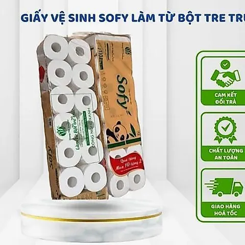 Bịch 12 cuộn giấy vệ sinh Sofy  gấu trúc 4 lớp kèm quà tặng khăn giấy ăn