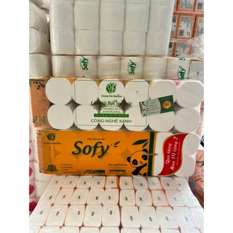 Bịch 12 cuộn giấy vệ sinh Sofy  gấu trúc 4 lớp kèm quà tặng khăn giấy ăn