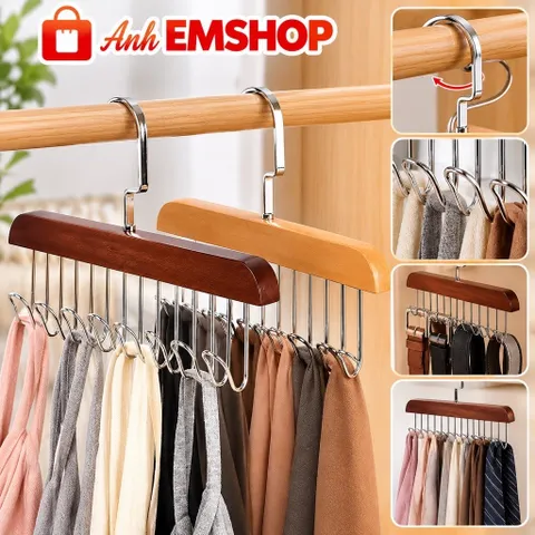 [ Combo 5 ] Móc Treo Đồ Lót 8 Nhánh Tiết Kiệm Không Gian Xoay 360 Độ, Móc Gỗ Treo Thắt Lưng, Cà Vạt Đa Năng