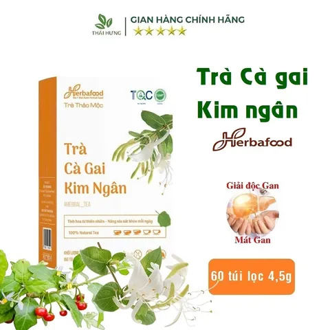 Trà Cà Gai Kim Ngân Herbafood - Hỗ trợ thanh nhiệt, giải độc gan - (Hộp 60 túi lọc 4,5g)