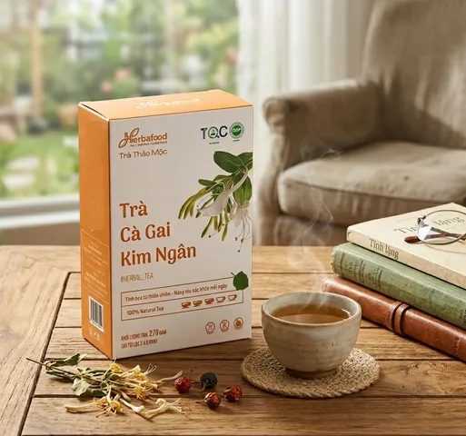 Trà Cà Gai Kim Ngân Herbafood - Hỗ trợ thanh nhiệt, giải độc gan - (Hộp 60 túi lọc 4,5g)