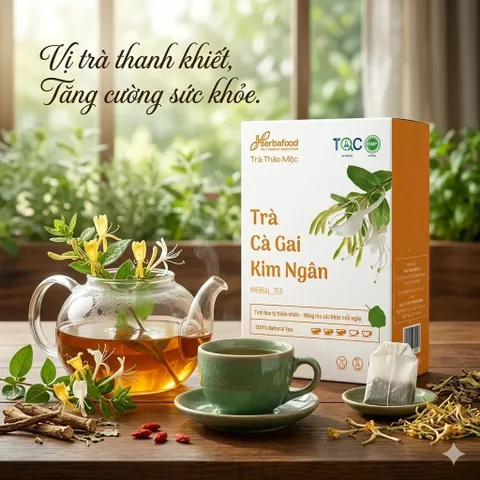 Trà Cà Gai Kim Ngân Herbafood - Hỗ trợ thanh nhiệt, giải độc gan - (Hộp 60 túi lọc 4,5g)