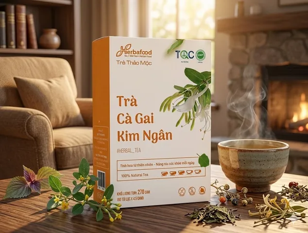 Trà Cà Gai Kim Ngân Herbafood - Hỗ trợ thanh nhiệt, giải độc gan - (Hộp 60 túi lọc 4,5g)