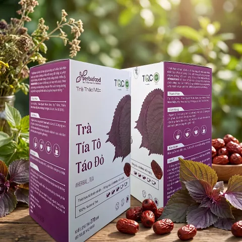 Trà Tía Tô Táo Đỏ Herbafood - Hỗ Trợ Đào Thải Acid Uric, Thanh Lọc Cơ Thể (Hộp 60 Túi Lọc x 4.5g)