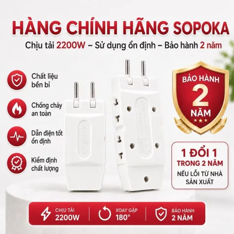 Ổ Cắm Chia Điện Đa Năng 2200W SOPOKA Xoay 180 Độ, Nhiều Lỗ Cắm, Dùng Cho Ti Vi, Tủ Lạnh, Quạt, Đèn Bảo Hành 2 Năm