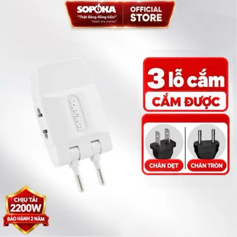 Ổ Cắm Chia Điện Đa Năng 2200W SOPOKA Xoay 180 Độ, Nhiều Lỗ Cắm, Dùng Cho Ti Vi, Tủ Lạnh, Quạt, Đèn Bảo Hành 2 Năm