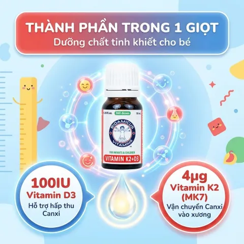 BioAmicus Vitamin K2&D3 hỗ trợ phát triển xương răng của trẻ - D3K2 Cho Bé