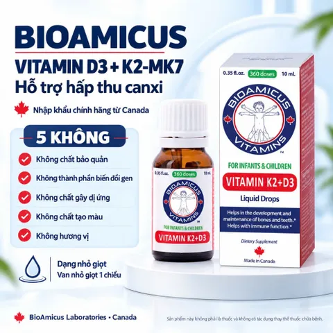 BioAmicus Vitamin K2&D3 hỗ trợ phát triển xương răng của trẻ - D3K2 Cho Bé