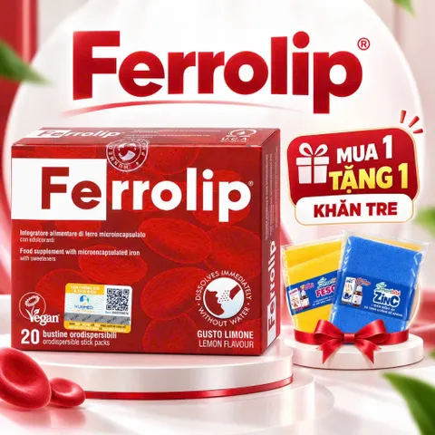 Sắt sinh học Ferrolip cho bà bầu và người thiếu máu, nhập khẩu từ Ý (Hộp 20 gói)