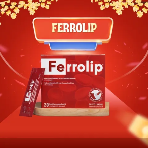 Sắt sinh học Ferrolip cho bà bầu và người thiếu máu, nhập khẩu từ Ý (Hộp 20 gói)