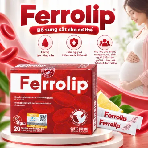Sắt sinh học Ferrolip cho bà bầu và người thiếu máu, nhập khẩu từ Ý (Hộp 20 gói)