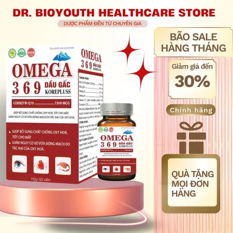 Viên Dầu Gấc Omega 369 Koreplus (60v) Bổ mắt, não, tăng cường thị lực,Làm Đẹp Da, Chống Lão Hóa, tốt cho tim mạch