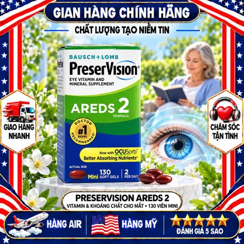 VIÊN UỐNG BỔ MẮT PRESERVISION AREDS 2 FORMULA BAUSCH LOMB 130 VIÊN MỸ