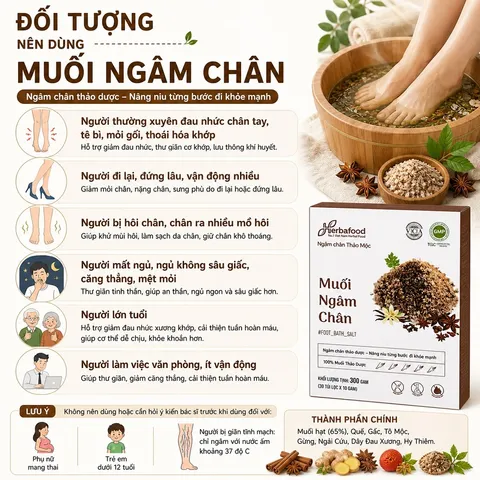 Muối Ngâm Chân Thảo Mộc Herbafood - Giảm Đau Nhức Xương Khớp, Tê Bì Chân Tay, Giúp Ngủ Ngon - Hộp 300g
