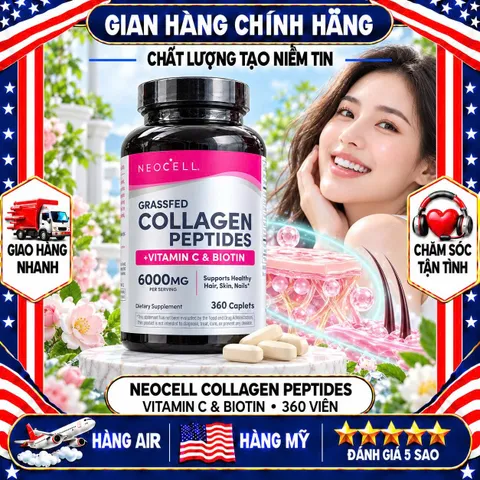 COLLAGEN MỸ NEOCELL GRASSFED COLLAGEN PEPTIDES + VITAMIN C & BIOTIN 6000MG HỘP 360 VIÊN