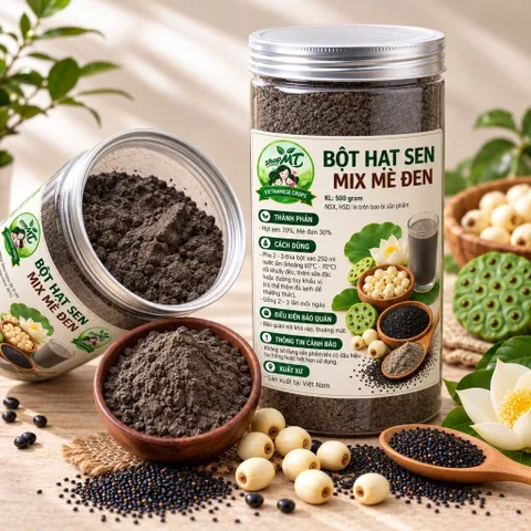 Bột Hạt Sen Mix Mè Đen Nguyên Chất Không Đường MTshop-metomstore
