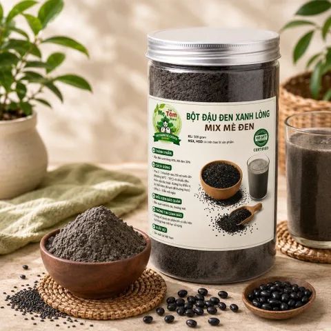 Bột Đậu Đen Mè Đen – Đậu Đen Xanh Lòng Mix Mè Đen Nguyên Chất Rang Xay
