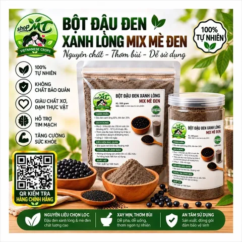 Bột Đậu Đen Mè Đen – Đậu Đen Xanh Lòng Mix Mè Đen Nguyên Chất Rang Xay