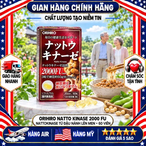 Viên Natto Kinase 2000FU Orihiro Hộp 60 Viên Nhật Bản chính hãng