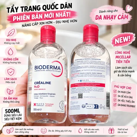 Nước Tẩy Trang Pháp Micellar Bioderma Créaline H2O 500ml Cho Da Nhạy Cảm