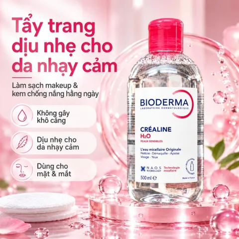Nước Tẩy Trang Pháp Micellar Bioderma Créaline H2O 500ml Cho Da Nhạy Cảm