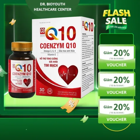 Viên bổ tim mạch COENZYM Q10-Bổ trợ tuần hoàn, ngăn đột quỵ,khỏe tim, loại bỏ xơ vữa thành mạch, lọ 30v
