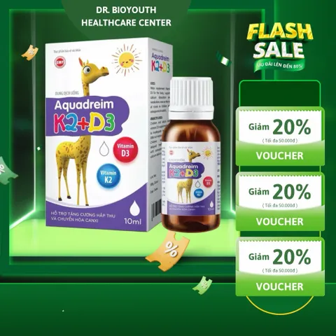 Dung dịch uống Aquadreim K2+D3 bổ sung Vitamin D3 & K2 Mk7 hấp thụ canxi hiệu quả răng xương chắc khỏe,tăng cao Cho Bé 893583