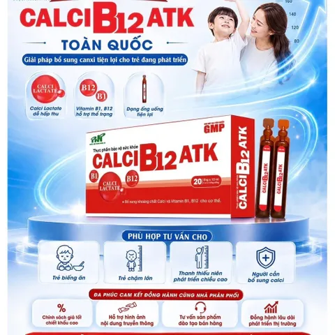 Ống uống Calci B12 ATK Bổ sung khoáng chất Calci và Vitamin B1,B12 cho cơ thể Hộp 20 ống