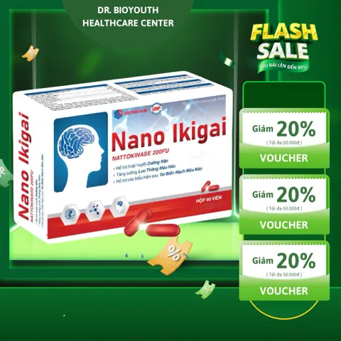 Viên Hoạt Huyết Bổ não Nano lkigai chứa Nattokinase-giảm đau đầu,chóng mặt,rối loạn tiền đình, ngừa đột quỵ Hộp 40 viêno