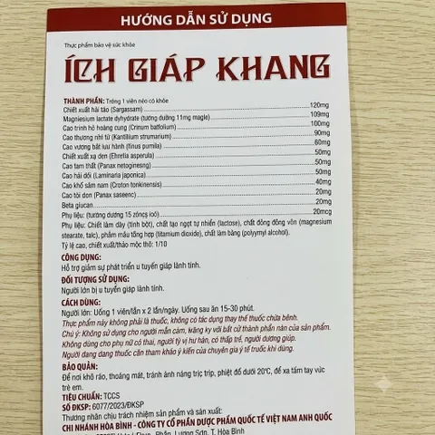 Viên ÍCH GIÁP KHANG ức chế u tuyến giáp tăng sinh, thành phần thảo dược lành tính giảm tiến triển bướu cổ  30v