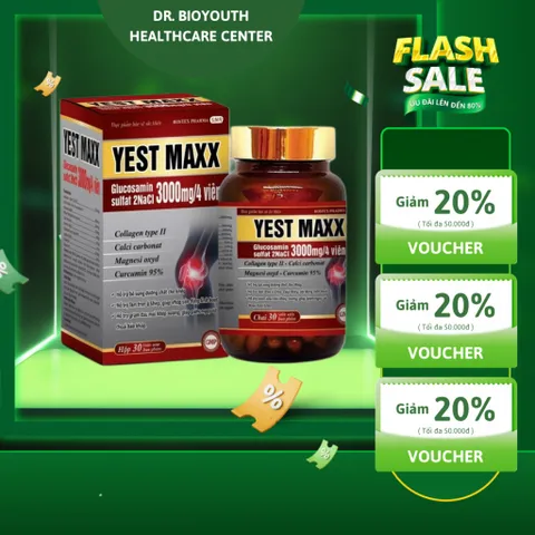 Viênn uống YEST MAXX bổ sung dịch khớp Glucosamin 3000mg giúp giảm đau nhức, mỏi khớp tứ chi – Lọ 60v