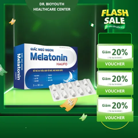 Viên uống GIẤC NGỦ NGON Melatonin HauFO (Hộp 30 viên) Hỗ trợ an thần, giúp dễ ngủ, ngủ ngon giấc. 893622