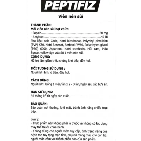 Viên sủi dạ dày US Pharma Peptifiz giảm đau bao tử dạ dày ợ hơi chua nóng rát, khó tiêu ăn kém (hộp 40 viên)
