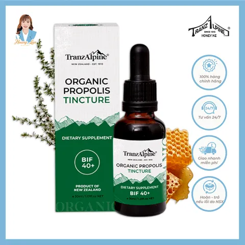 Tinh chất keo ong hữu cơ New Zealand TranzAlpine Organic Propolis Tincture (BIF 40+) 30ml