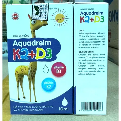 Dung dịch uống Aquadreim K2 + D3 bổ sung K2 + D3 Mk7 vitamin giúp hấp thụ canxi hiệu quả, giúp xương và răng chắc khỏe